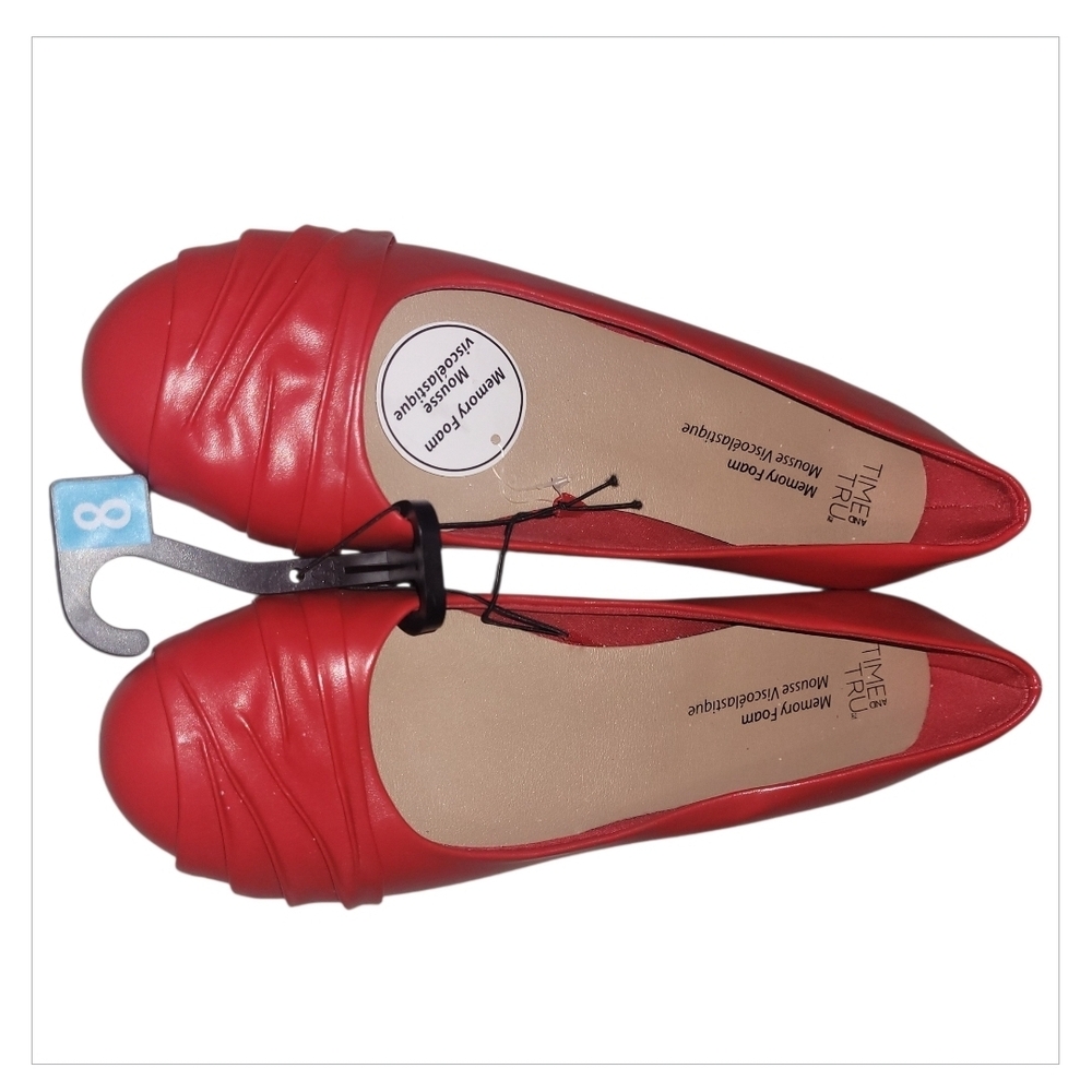Time and Tru Red Ballet Flats Memory Foam Round Toe Slip On NWT